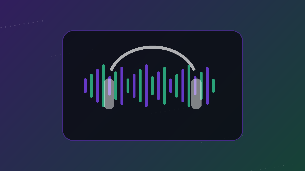 Abstract headphones and waveform with two audio file shapes representing MP3 and M4A AAC