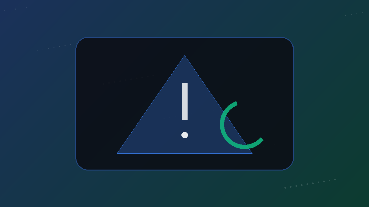 Abstract warning symbols connected to a repaired video file representing download troubleshooting